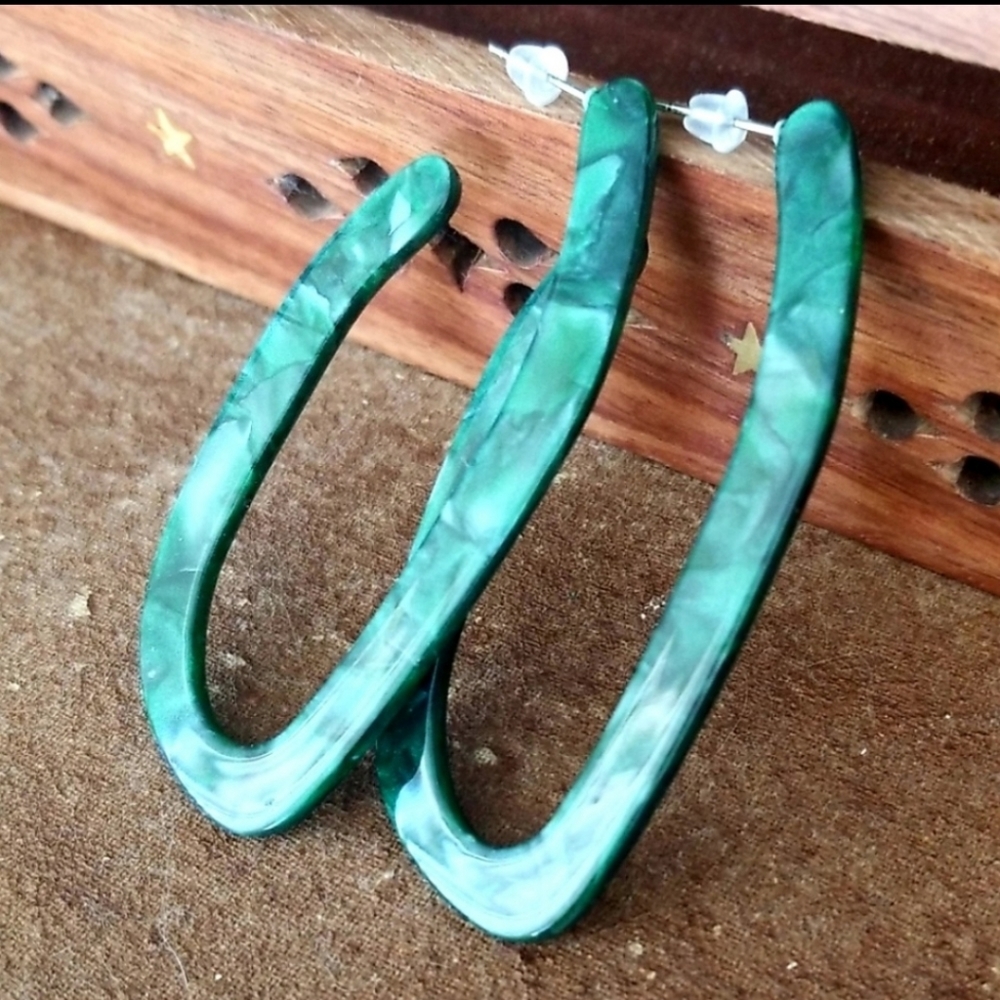 Green Acrylic Swirl Earrings